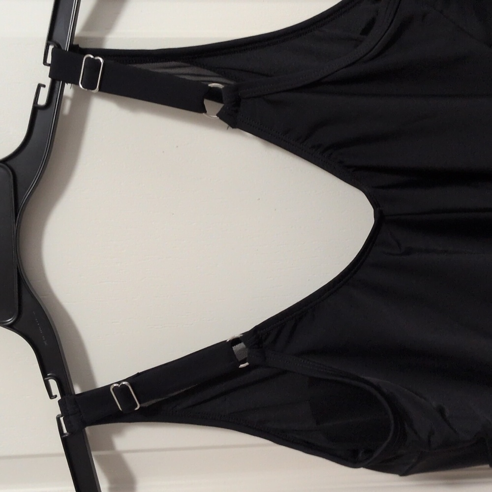 Low Cut Black One Piece Bathing Suit With Mesh - Picture 7 of 8